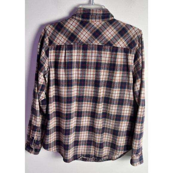 Orvis Flannel Pullover Shirt Womens Sz M Plaid Blue & Beige 1/2 Zip - Picture 2 of 9